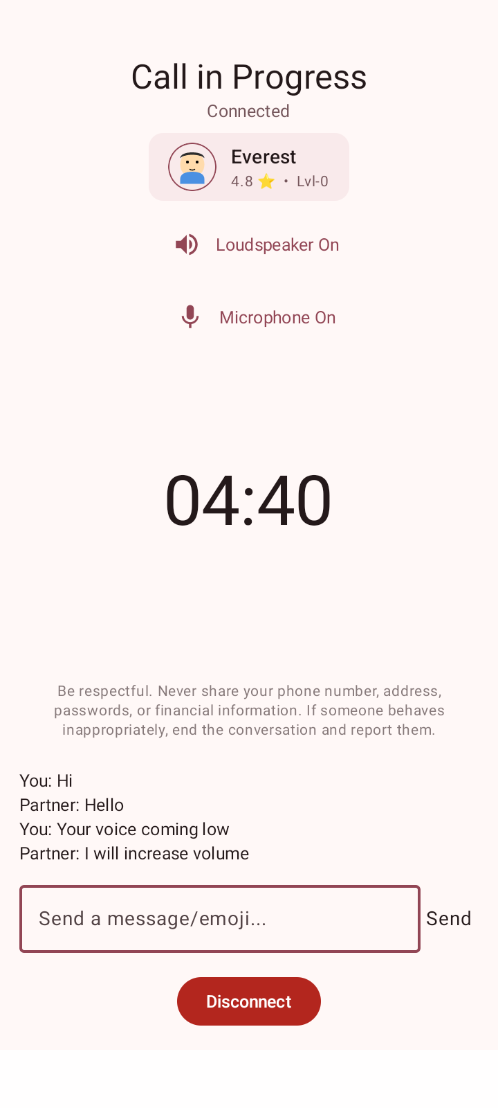 Live 1-on-1 Voice Call Screenshot